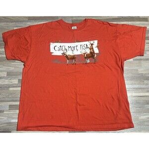 Catch More Fish Men's Shirt Orange Coral 2XL Cotton Short Sleeve